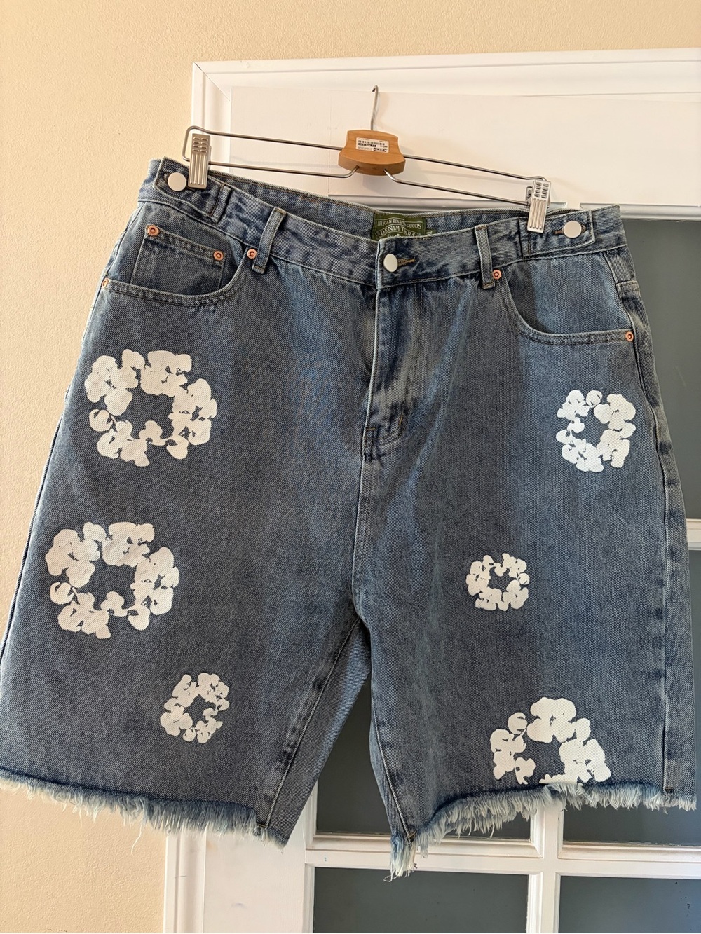 Blue Denim Print Shorts